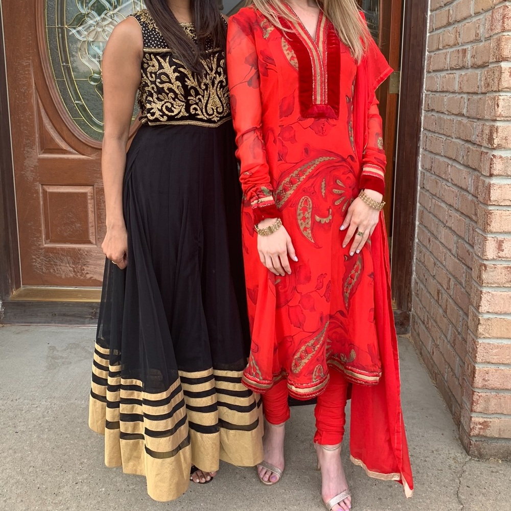 Red Salwar kameez high low for parties